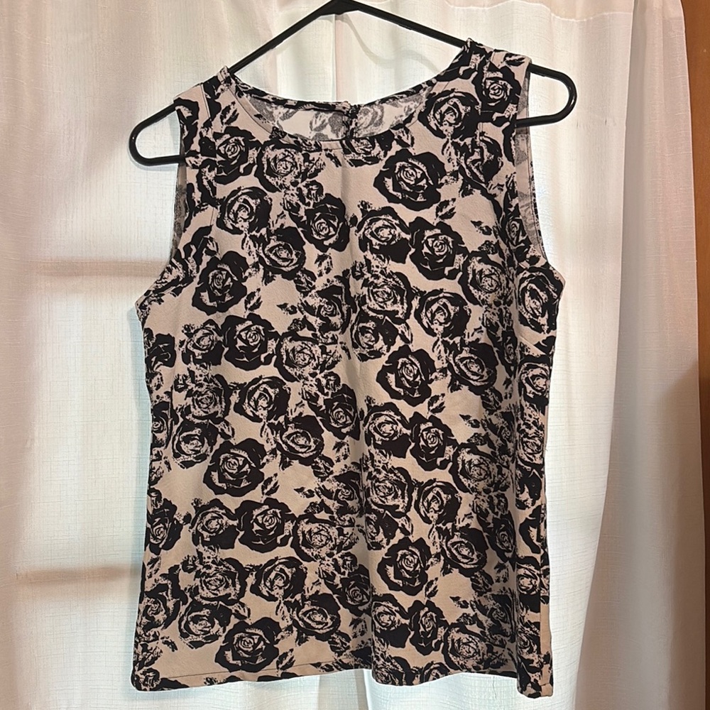 Katherine Barclay Sleeveless Top Black/Creamy White Floral Women’s Sz S